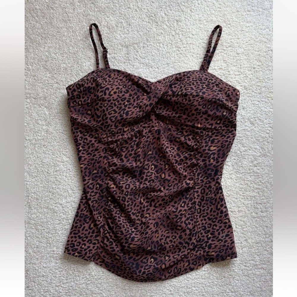 Love Your Assets Sara Blakely Spanx Tankini Top Sz XL Leopard Shaping Push Up